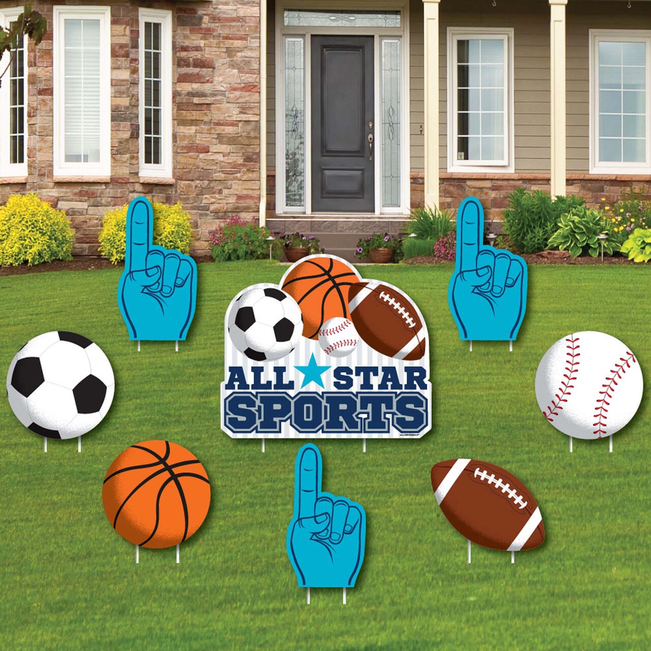 Big Dot of Happiness Go, Fight, Win - Sports - Yard Sign & Outdoor Lawn Decorations - Baby Shower or Birthday Party Yard Signs - Set of 8